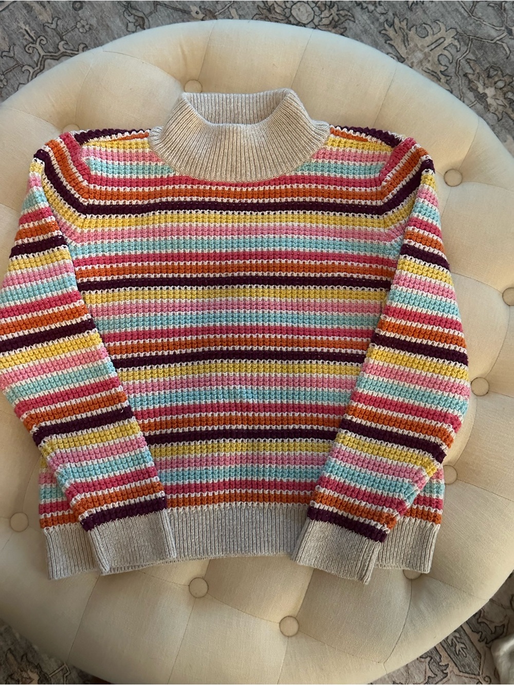 Talbots Petite-Soft Knit Textured Multicolor Stripe Mock Neck Sweater – LP